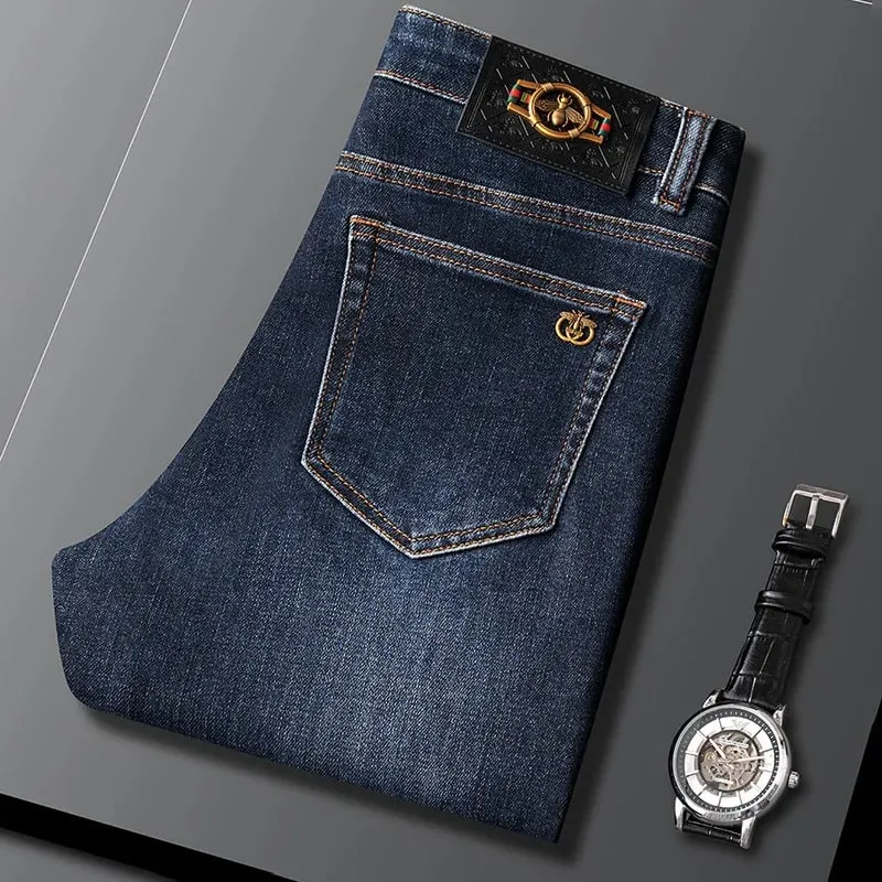 Light Luxury Blue Jeans Men's Autumn and Winter Thick 2024 New Simple and Versatile Casual Stretch Slim High-End Trousers — image 3