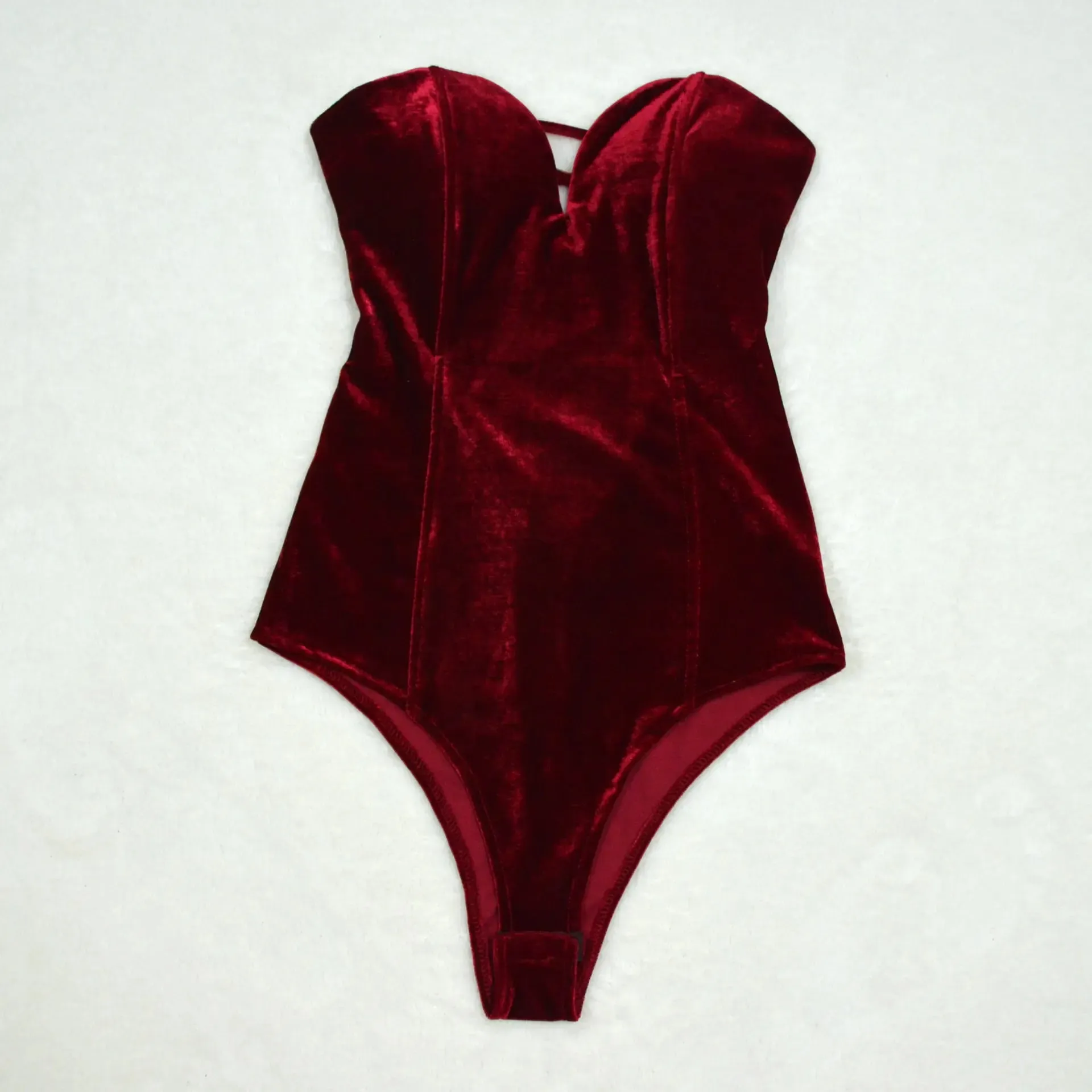 CM.YAYA Vintage Women Velvet Strapless Sleeveless Bodycon Bodysuits 2025 Spring Basic Sexy Party Evening Club Tops One Piece — image 16