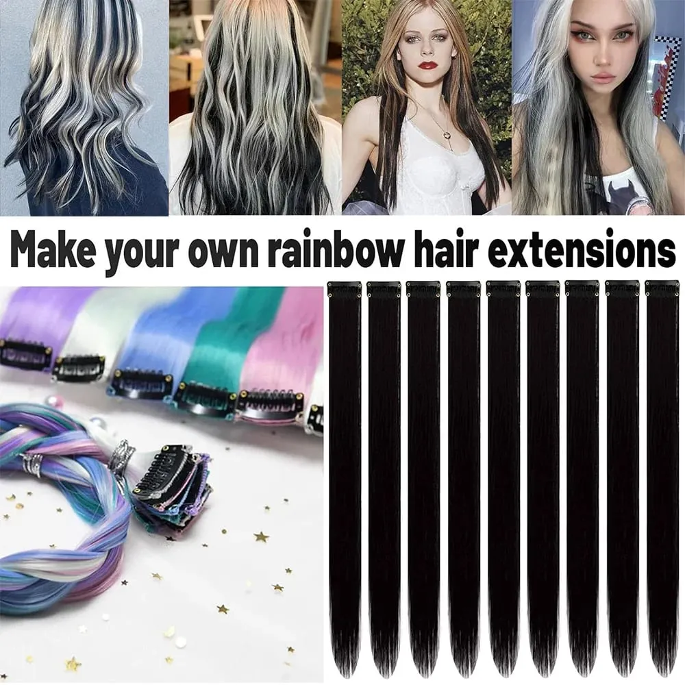 10Pieces 22 inch Colored Hair Extensions Multi-colors Party Highlights Clip in Synthetic Hair Extensions — image 5