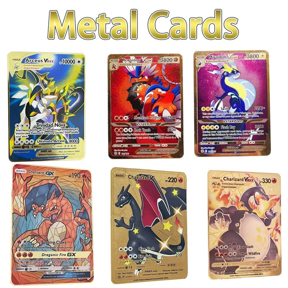 2025 NEW Pokemon Metal Card 10000 Points Arceus Charizard Super Card Golden English Mewtwo Vmax GX EX Anime Collection Cards Gif — image 1