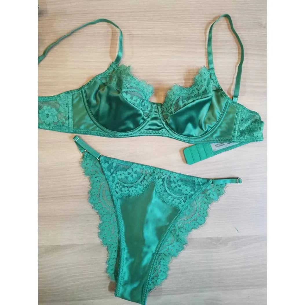 Sexy Underwear Women Set Thin Lace Bra Set Elegant Ladies Thong Lingerie Female Bra and Panty Set — image 2