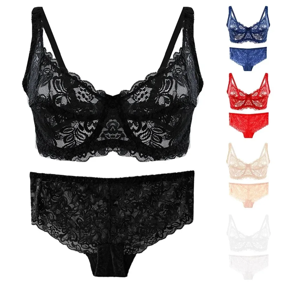 Sexy Women Bra Suit Lace Transparent Bras Panties Sets Exquisite Embroidery Underwear Set Fashion Lady Bralette Lingerie — image 2