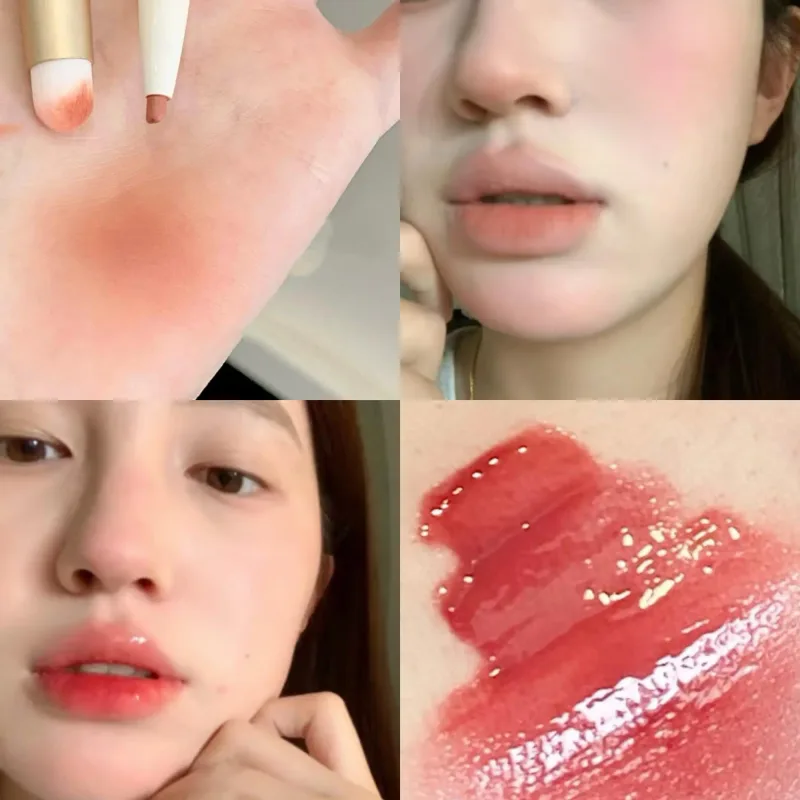 Double Headed Lip Gloss Lipliner Lips Contour Makeup Matte Nude Lip Liner Lava Chocolate Brown Mirror Water Gloss Lip Tint