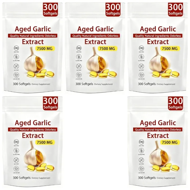 Capsule molli di estratto di aglio invecchiato Supporto per l'equilibrio immunitario inodore Formula quotidiana ricca di antiossidanti 7500 Mg Vitalità cardiaca 300 capsule molli — image 8