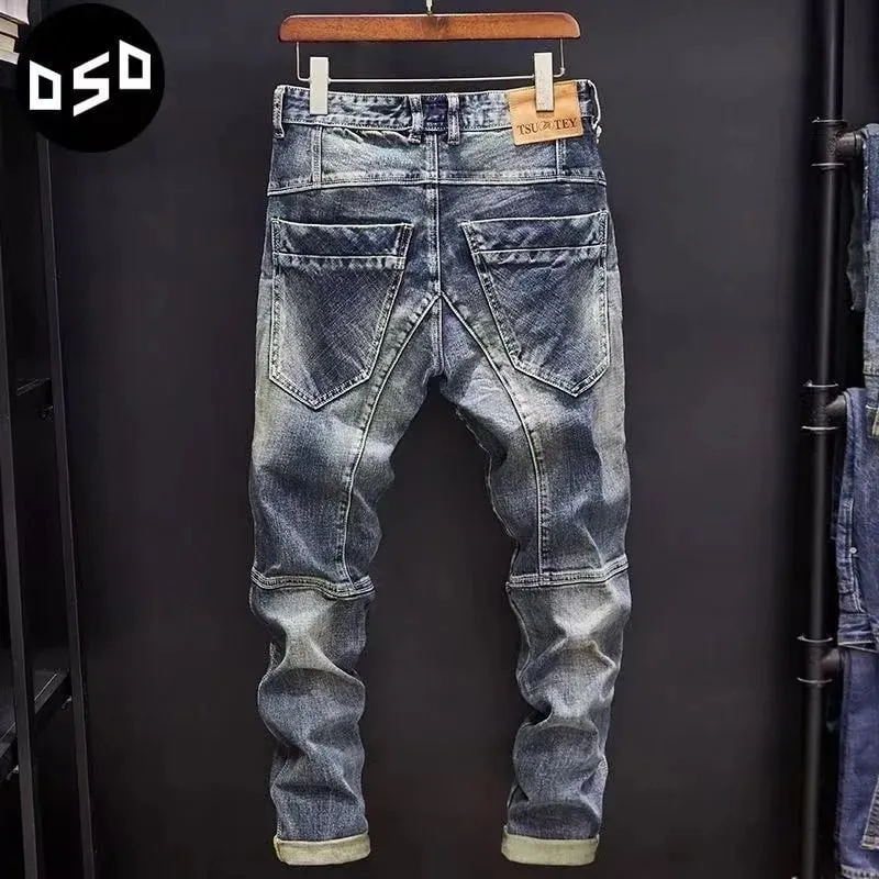 2024 Spring and Autumn New Fashion Trend Retro Solid Color Elastic Small Legs Men's Casual Relaxed Comfortable Breathable Jeans