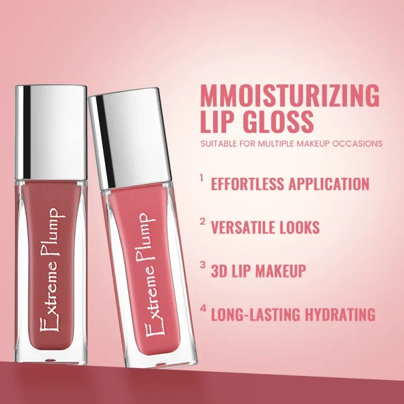 3 db Extreme Plump ajakfény szett Mirror Glass Finish Hosszan tartó hidratáló ajakmáz Nem ragadós vízálló Nude folyékony rúzs — image 5
