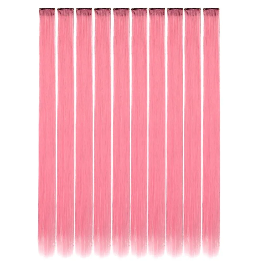 10PCS/Pack Colored Party Highlights Clip in Hair Extensions for Girls 22 Inches Omber colors Straight Hair Synthetic Hairpieces — image 33