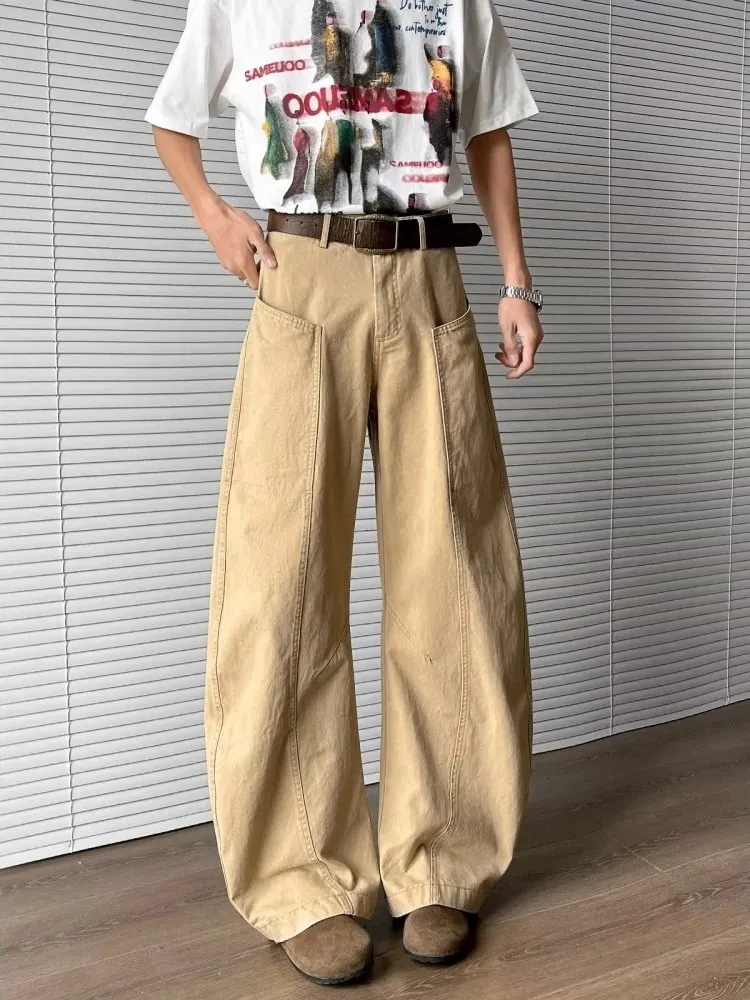 2025 Chic Y2K Fashion Khaki Patchwork Pleated Baggy Jeans Pants For Men Clothing Wide Leg Casual Loose Long Trousers Ropa Hombre — image 6