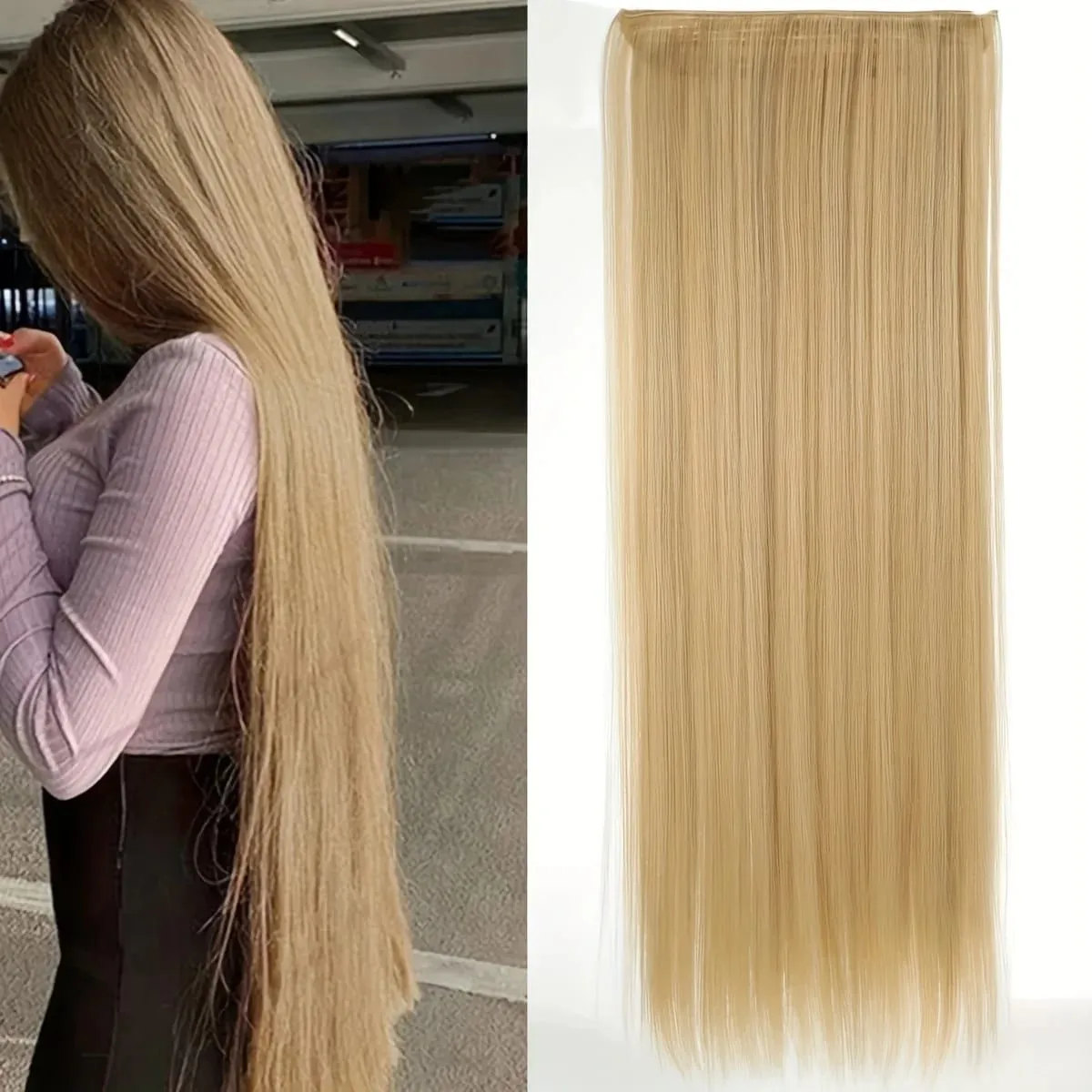 80CM Long Straight Hair Synthetic Hair Extension Piece Wig Clip On woman's heat-resistant Hairpiece — image 2