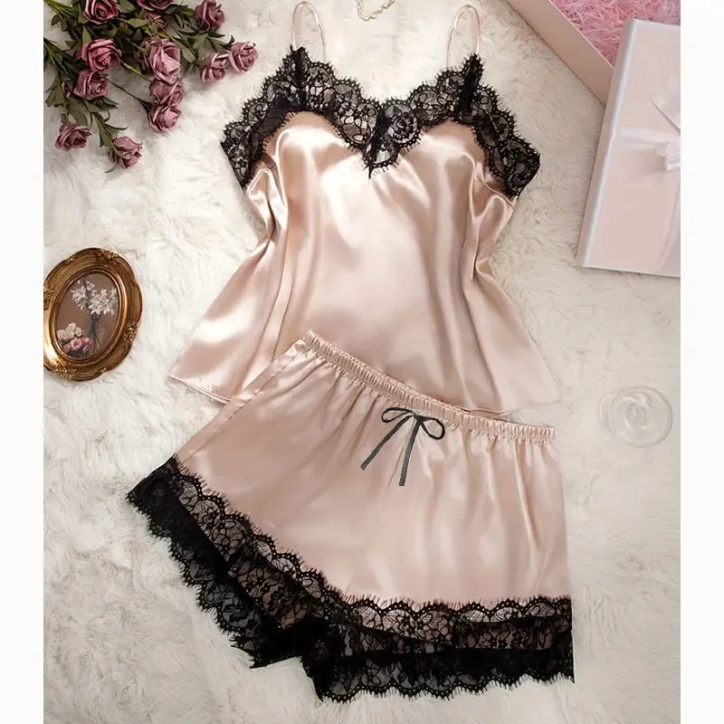 Sutiã de seda shorts pijamas conjunto sólido verão lingerie feminina conjuntos intimidade confortável sem costura sutiãs roupa interior cetim casa vestuário