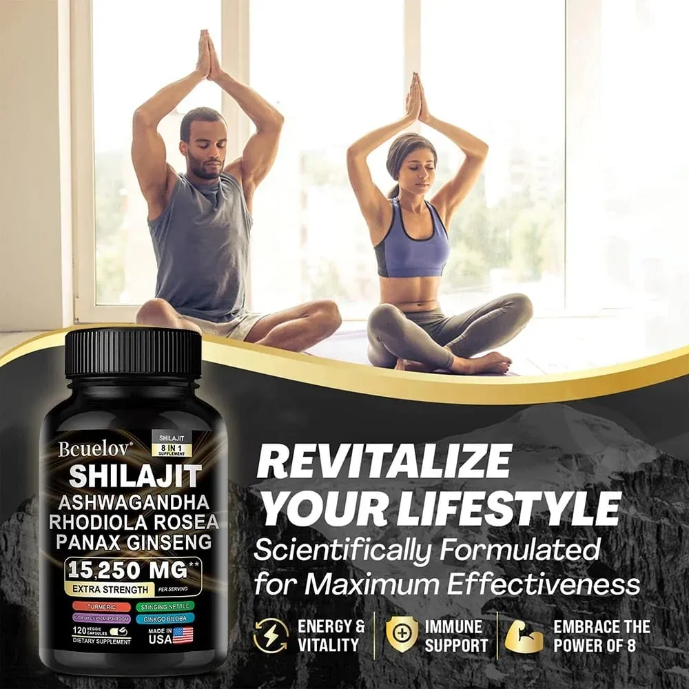 Shilajit 9000 Ginseng 1500MG Ashwagandha 2000MG - Les extraits complexes de plantes naturelles 8 en 1 fournissent de l'énergie et une force musculaire immunitaire — image 5