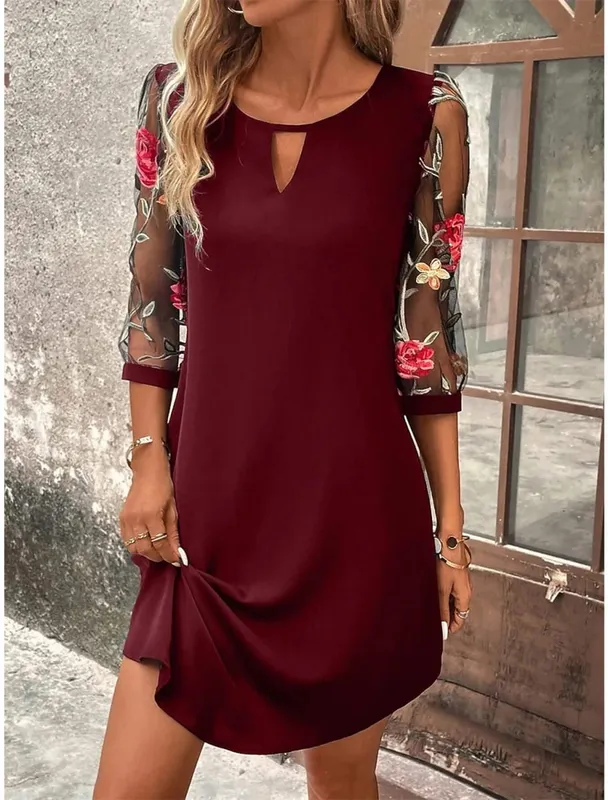 Luxury Dress Women's Perspective Mid Sleeve Printed Round Neck Mini Skirt Summer New Year Party Dress — image 4