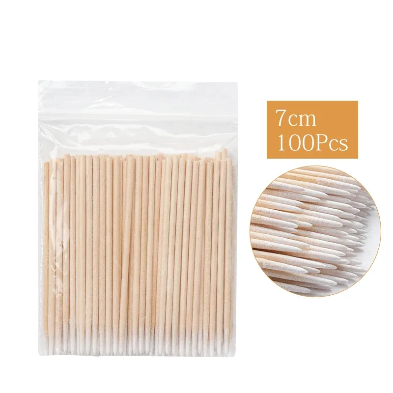 100Pcs Disposable Ultra-small Cotton Swab Lint Free Microbrush Wood Cotton Buds Swabs Brushes Eyelash Glue Removing Makeup Tool