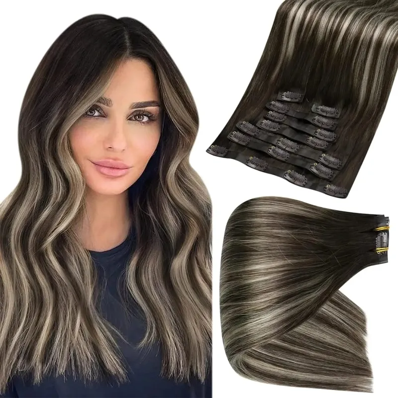 Full Shine Seamless Clip in Human Hair Extensions 8Pcs 100g&80g Pure Color Blond Hair Pu Clip on Remy Extension Skin Weft
