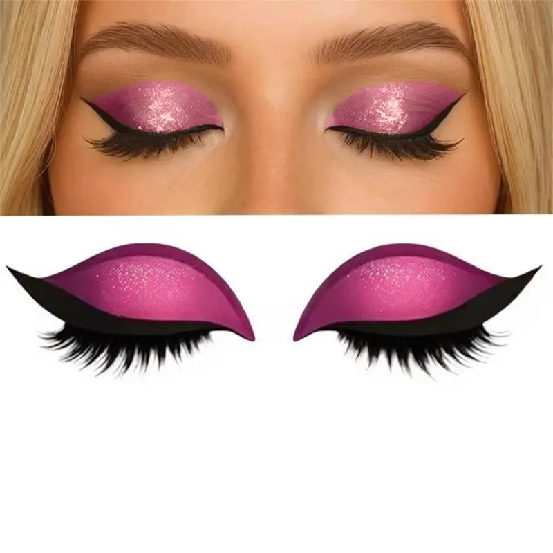 Reusable 1 Pair Lazy Eye Shadow Eyelash Patch 2-In-1 Eye Makeup Sticker With False Lashes & Shadow Waterproof Cosmetic Tools