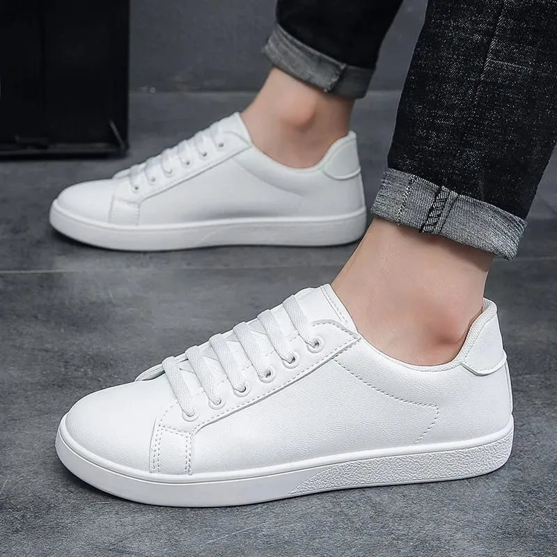 Men's Vulcanized Shoes Casual Low Top Flat Sneakers White Shoes Zapatillas Hombre Chaussure Homme Drop Shipping Leather Black — image 6