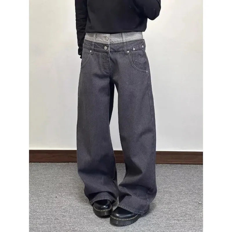 Mænds jeans Herrebukser Løs pasform Sort brede ben High Street Denim Afslappet Lige afslappet forår Slouchy bukser — image 3