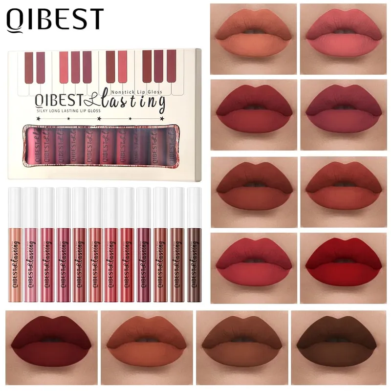 12 Colors Matte Lip Gloss Set Waterproof Lasting Liquid Lipstick Velvet Nude Red Lipgloss Tint Nourish Non Stick Lipstick