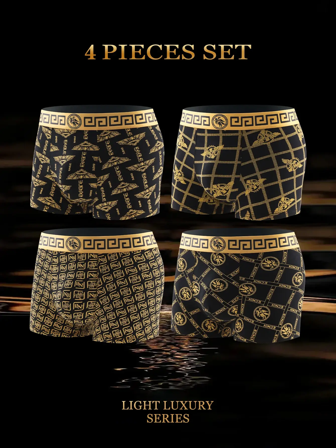 4 pezzi: slip intimi da uomo, boxer con stampa di tendenza, slip da uomo eleganti e di tendenza, boxer standard traspiranti