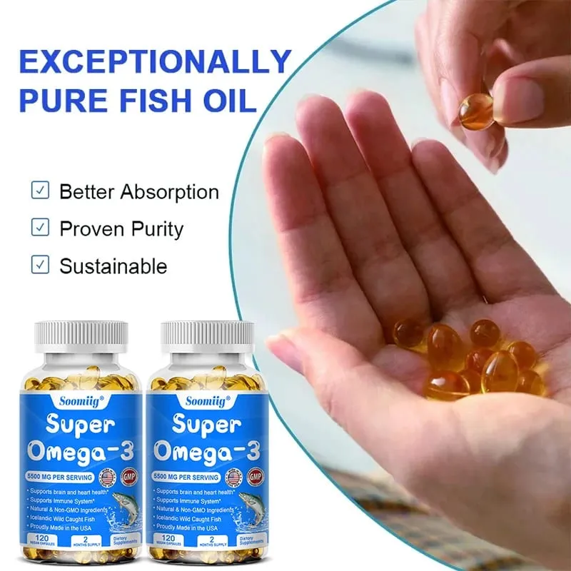 Omega 3 Fish Oil - with DHA & EPA - Supports Brain Nervous System Cardiovascular Skin Health Antioxidant - 120 Capsules — image 3