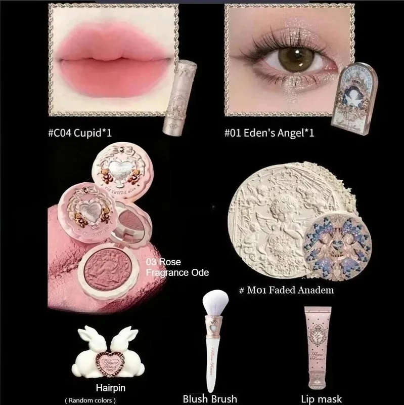 Flower Knows Little Angel Collection Makeup Gift Box Eyeshadow Blush Cream Matte Lipstick Full Kit All