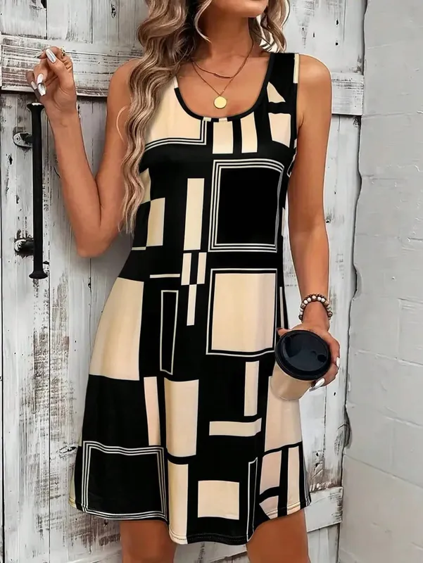Geometric Pattern Sleeveless Dress For Women‘s Summer Clothes Black Women Midi Dresses daily dresses for women summer — image 6