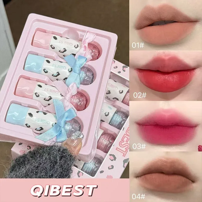 4 Colors Matte Liquid Lipstick Sets Waterproof Long Lasting Sexy Red Lipgloss Brown Orange Lip Stain Tint Cosmetics Kits