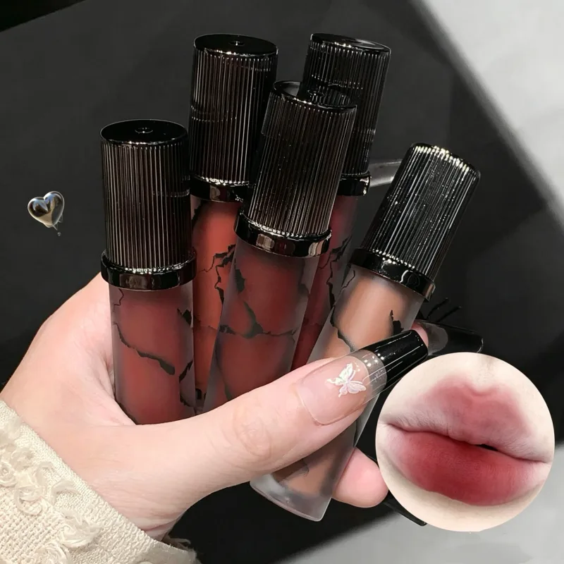 Mármore fosco labial lama veludo macio nevoeiro matiz labial de longa duração antiaderente copo cosméticos labiais