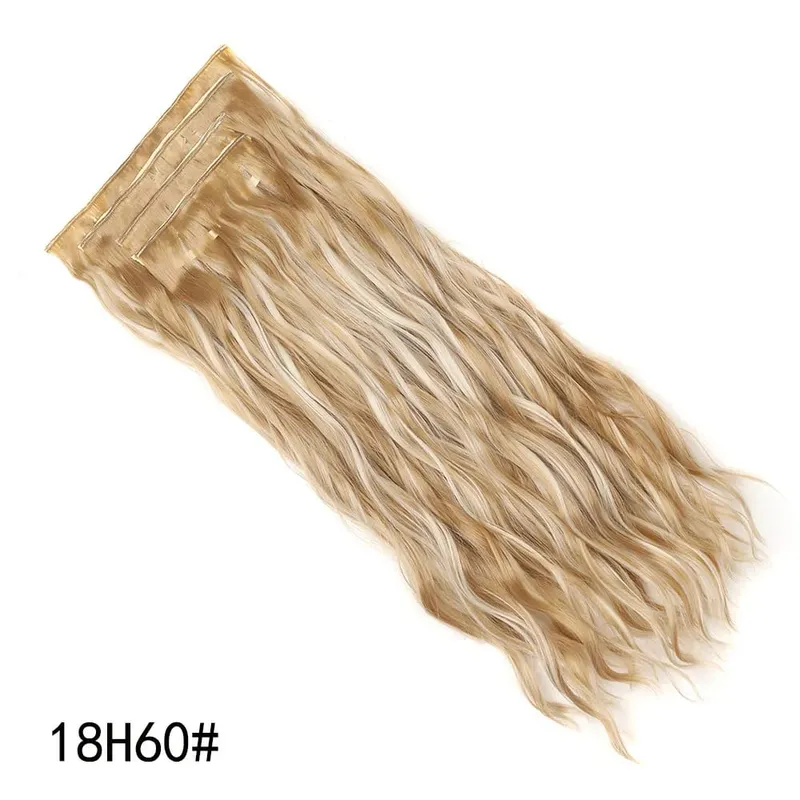 Jeedou Synthetic 4PCS/set Clip in Beach Wavy Hair Extensions Long Bouncy Curly Hairpieces Black Brown Color for Women