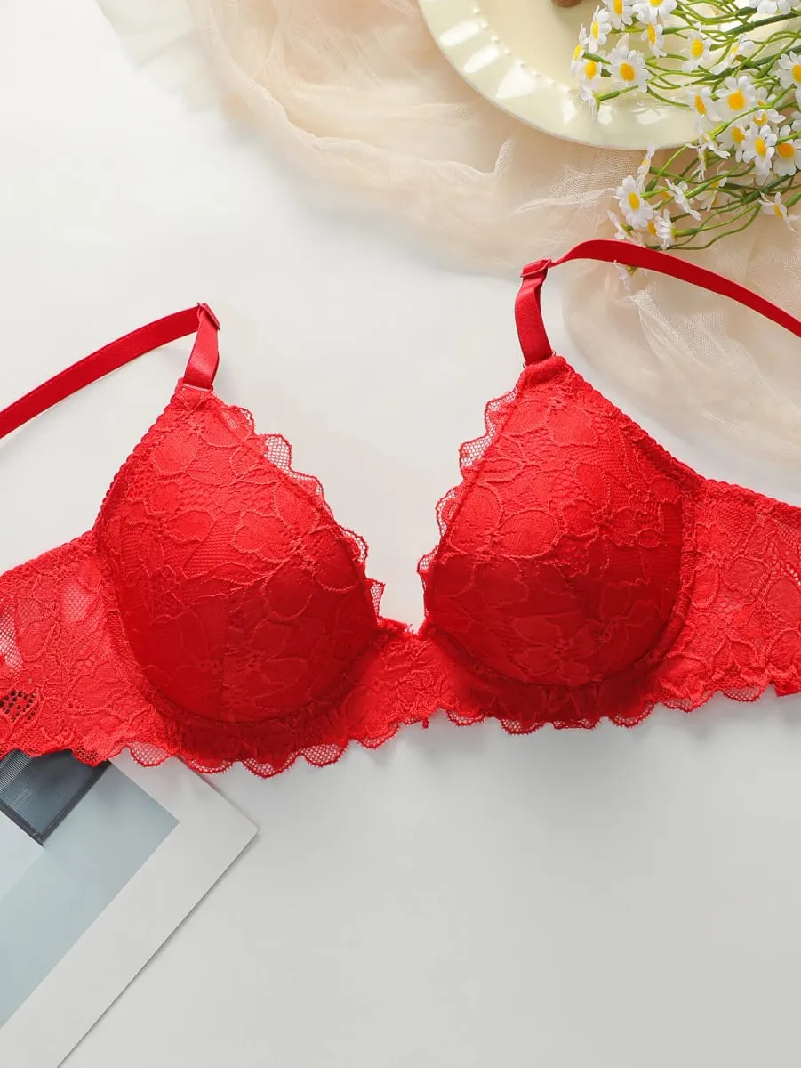 Red Lingerie lace cotton cup 2-piece set sexy and white toned lingerie set women's underwear set J3431 — image 3