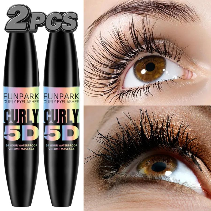 2 τμχ 5D Eye Black Mascara Waterproof Lengthens Eyelashes Extension Mascara με ίνες μεταξιού Μακιγιάζ ματιών μακράς διαρκείας για γυναίκες Καλλυντικά Κορεάτικη ομορφιά — image 6