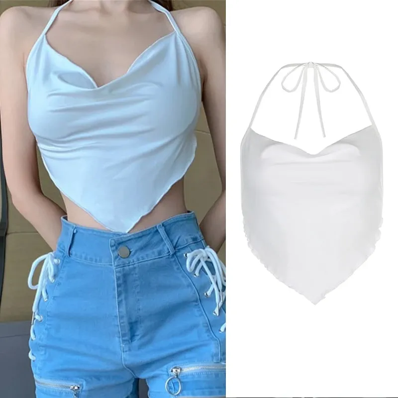 90s Women Sexy Goth Cami Top Y2K Aesthetic Black Sleeveless Backless Halter Crop Vest E-girl 2022 Vintage Summer Tank Top Clothe — image 9