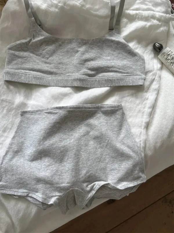 Vintage Cotton Thể Thao Bộ Áo Ngực Người Phụ Nữ Điều Chỉnh-Dây Đeo Áo Ngực Đúc + Eo Thấp Quần Sịp Boxer Chắc Chắn Đơn Giản Độ Đàn Hồi Cao bộ Đồ Lót Ren — image 5