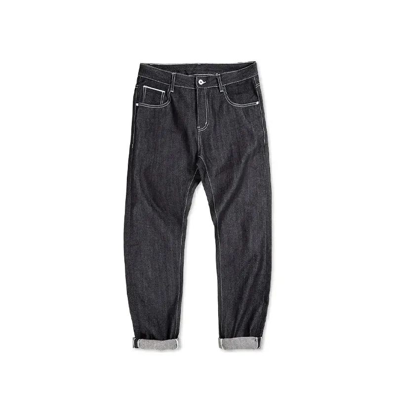 Maden Vintage 13OZ Sliver Denim Jeans for Men Selvedge Raw Denim Autumn Mid-waisted Straight Pants Male Versatile Trousers