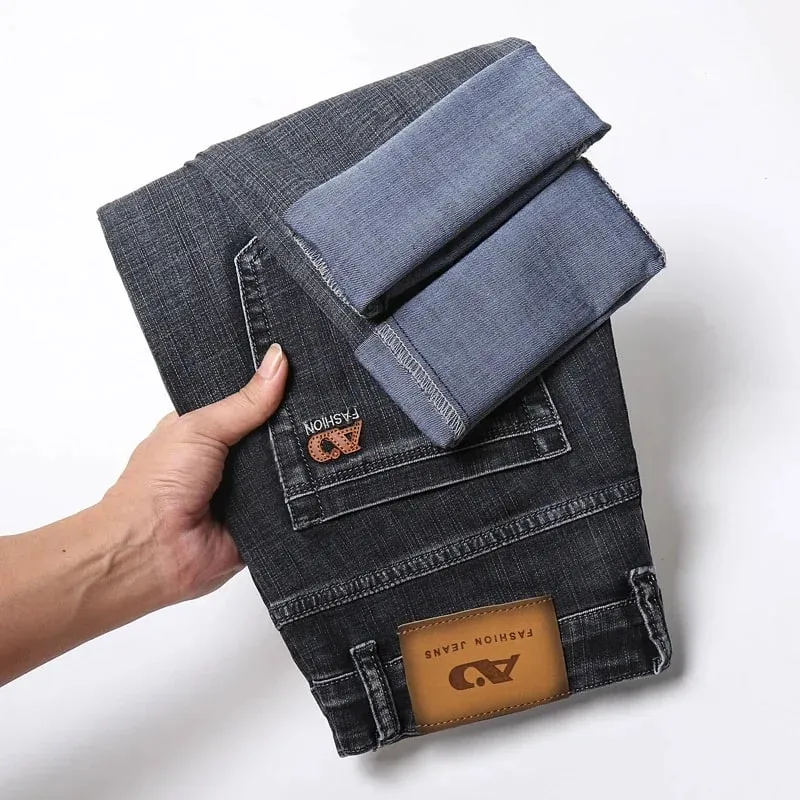 2025 Brand New Men's Slim Thin Jeans Retro Light Blue Cotton Stretch Denim Pants Male Fashion Casual Brand Trousers — image 4