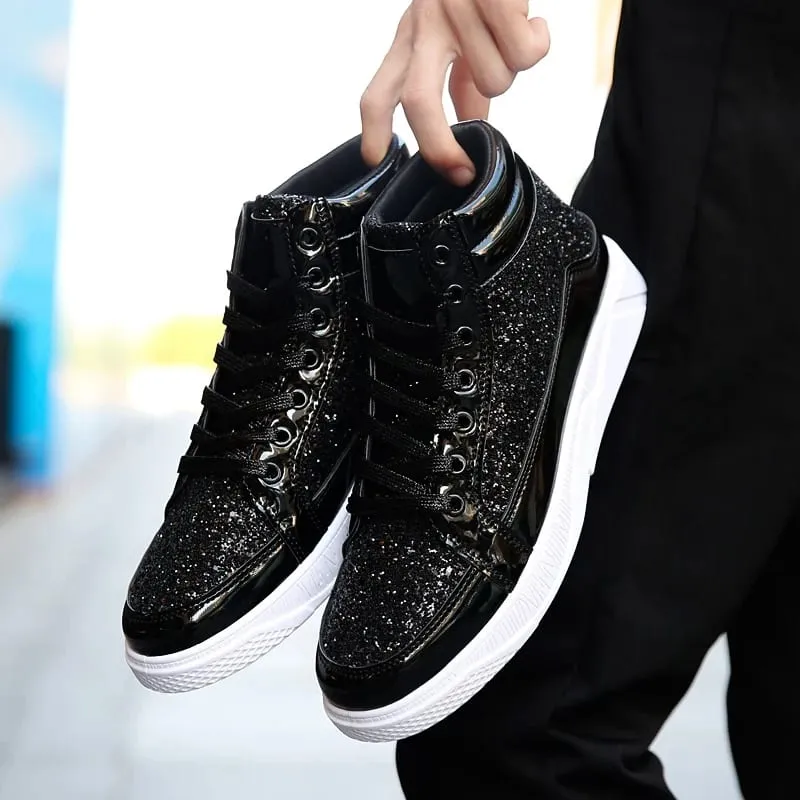 Man's Casual Shoes High-tops Silver Glitter Bling Platform Sneakers Men Non Slip Skateboard Shoes Zapatillas Hombre — image 6