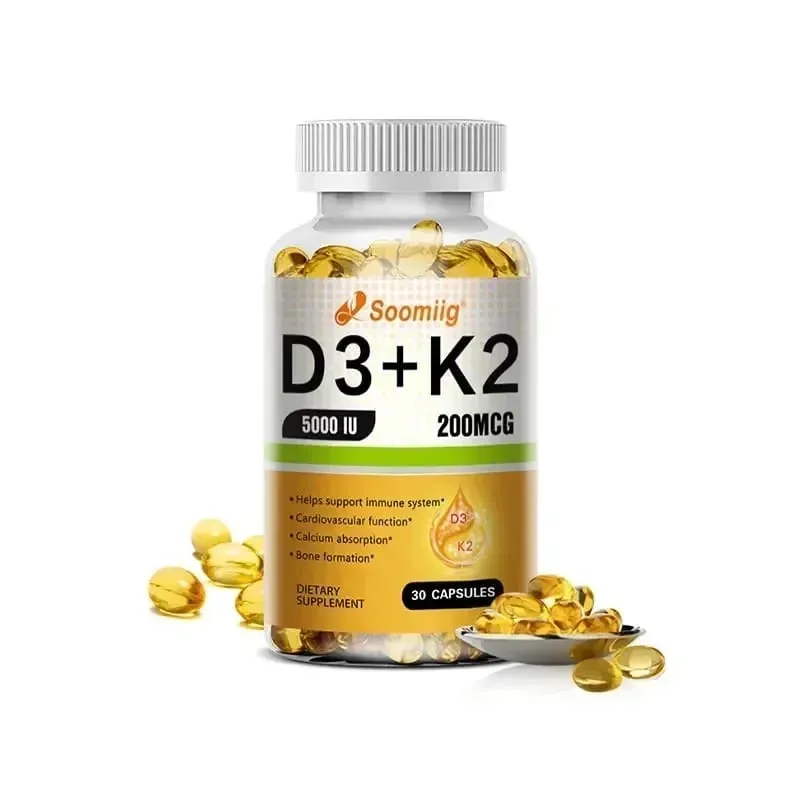 Vitamin D3 5000IU and 200 Mcg Vitamin K2 (MK-7) Capsules for Calcium Absorption Bone Regeneration Immune Support Easy To Melt