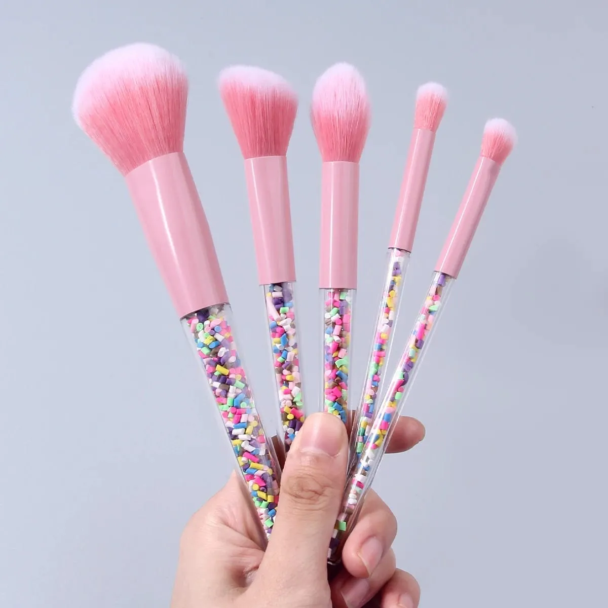 Sada 5ks štětců na make-up Candy Sprinkle Růžové měkké syntetické štětce na obličej a oči — image 5
