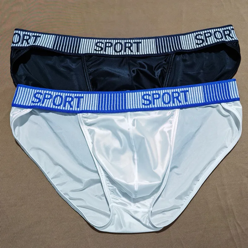 Men High Fork Briefs Mid Waist Elastic Breathable U Convex Underpants Ice Silk Men's Underwear Close Fitting Silky Shorts — image 3
