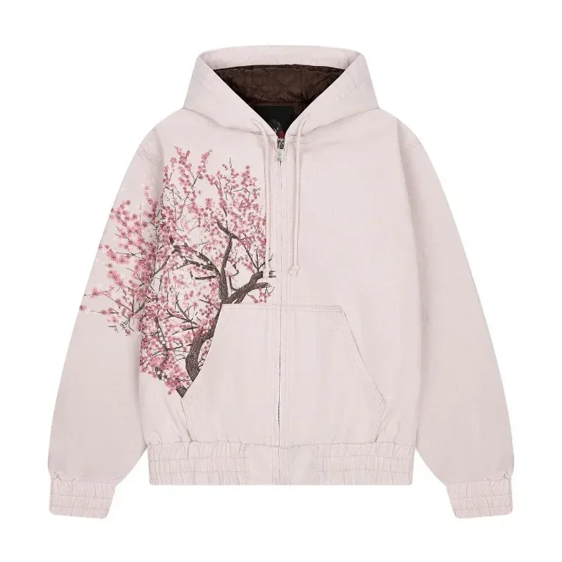 Harajuku Plum Tree Embroidered Oversized Pink Zipper Hoodies For Men and Women Y2K New Gothic Fashion Retro Street Sweatshirts — image 3