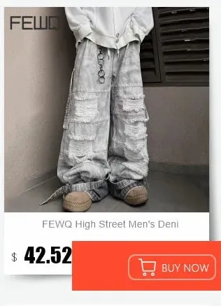 American Style Men's Denim Pants Washing Button Design Pleated Loose Jeans Contrast Color Casual Male Bottom Vintage 4K5156