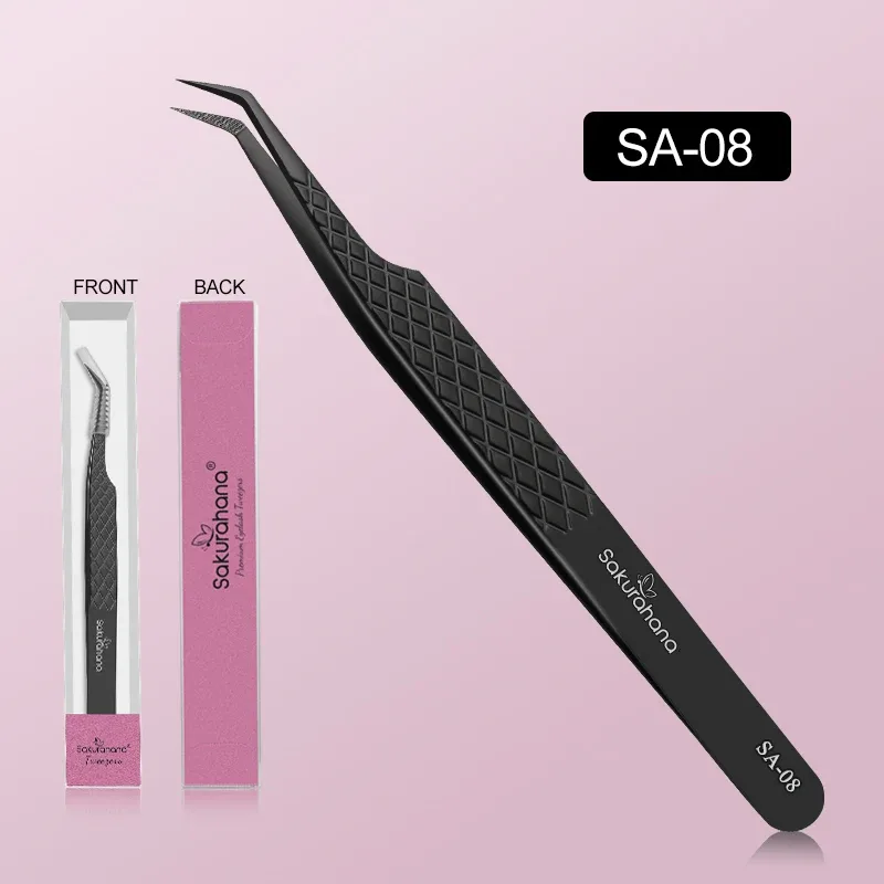 Professional Eyelash Tweezers Black Fiber Tip For Lash Extensions Mega Volume Mink Lashes Tool Makeup Artist Kit