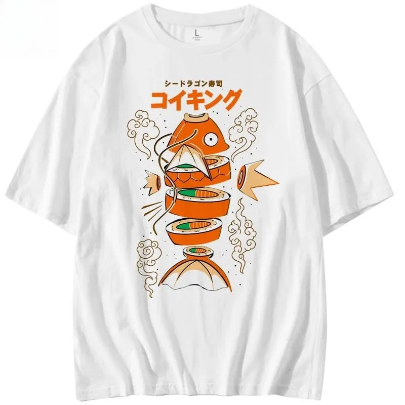 Japanese-style Pokémon King Carp Magikarp Sushi Sashimi Short Sleeve T-Shirt Loose Men's and Women's Summer Trend Top Clothing — image 2