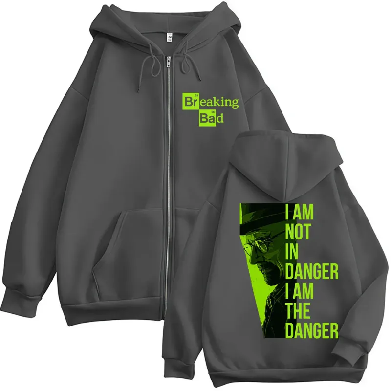 TV Series Breaking Bad Heisenberg Zip Up Hoodies I Am Not Danger I Am The Danger Men Women Tracksuit Loose Autumn Casual Coats — image 11