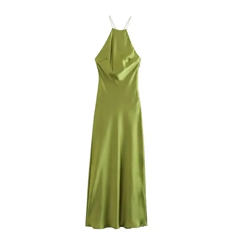 Silk Satin Feel Strapless Gown Long Street Style Floral Print Polyester Fabric No-Waist Design Summer 2025 Women's Dress