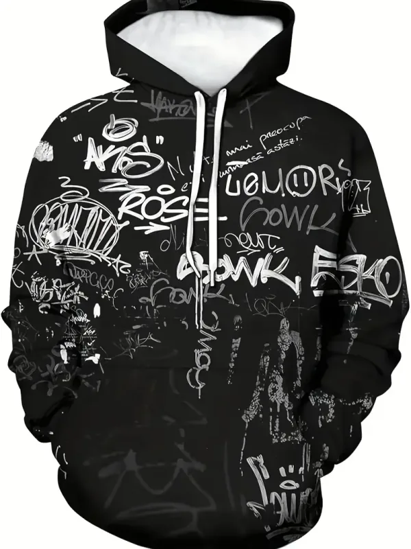 2024 dei nuovi uomini di Painted Graffiti Flow stampato con cappuccio casual alla moda manica lunga sportiva Top Street uomo modello colorato con cappuccio — image 14