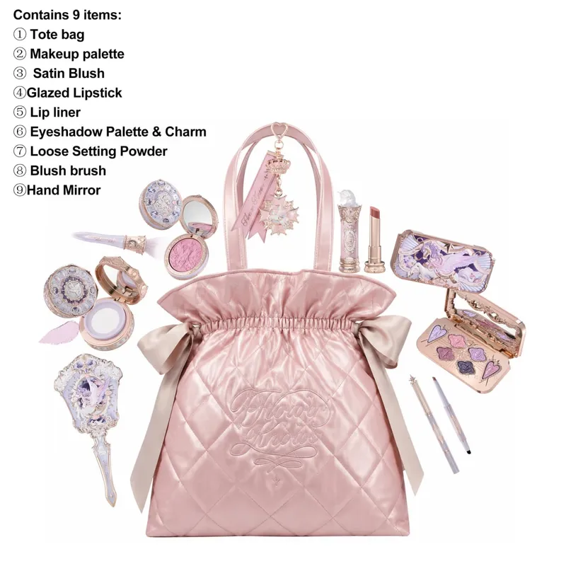 Flower Knows Limited Edition Diamond Pattern Tote Bag Makeup Set Eyeshadow Concealer Blush Eyeliner Lipstick Beauty Collection