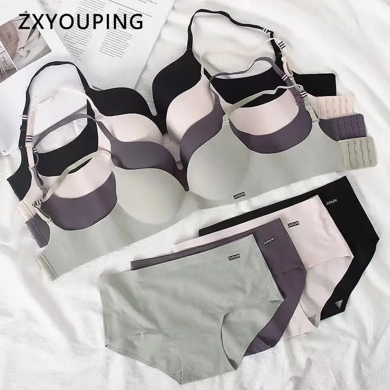 Wireless Ice Silk Bra Set Women Push Up Bra Beautiful Back Sexy Bra Underwear Comfortable Seamless Lingerie Panty Set — image 1