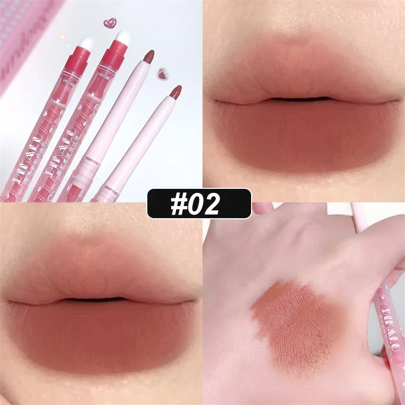 2 Màu Matte Lipliner Bút Chì Khỏa Thân Kẻ Viền Môi Với Cọ Môi Chống Nước Tự Nhiên Màu Hồng Đào Son Môi Bút Chì Viền Môi Trang Điểm — image 8