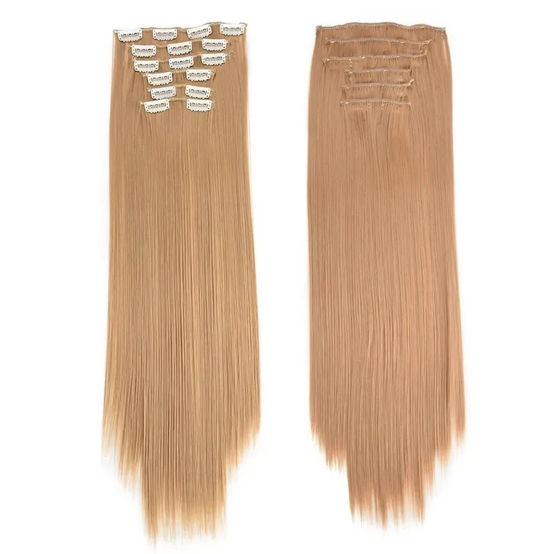 Synthetic Clip in Hair Extensions 6 Pcs/Set 16 Clips Long Straight Hairpieces Clip On Hair Extension for Women Blonde — image 20